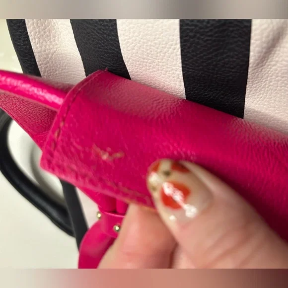 Betsey Johnson Striped Purse Handbag Satchel Pink Bow Black White Stripes - Picture 5 of 8